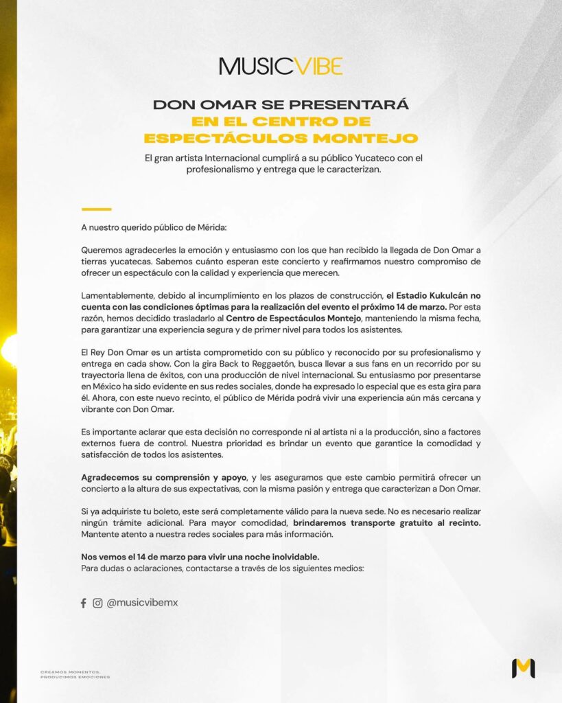 DON OMAR EN MÉRIDA 2025 CENTRO DE ESPECTÁCULOS MONTEJO