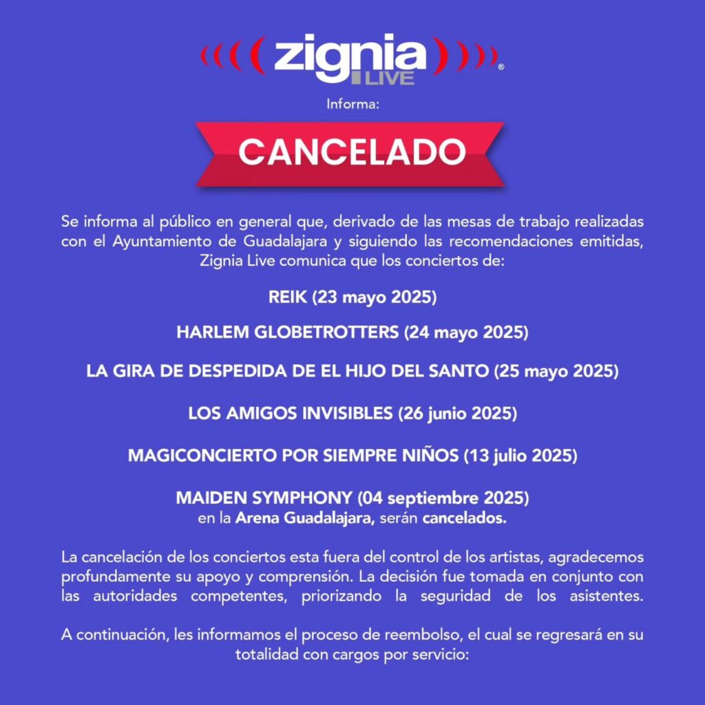 EVENTOS CANCELADOS ARENA GUADALAJARA