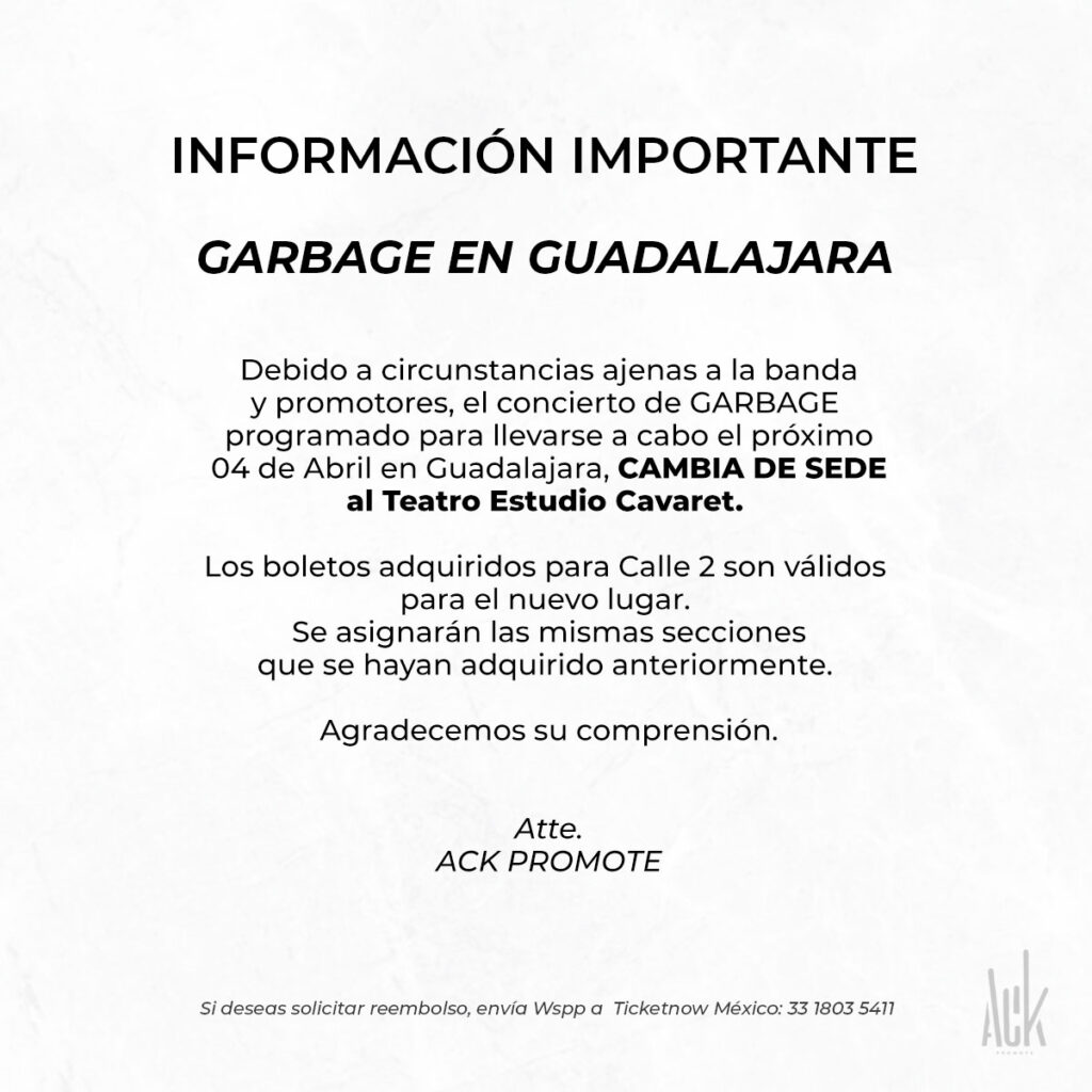 GARBAGE EN GUADALAJARA 2025 TEATRO ESTUDIO CAVARET