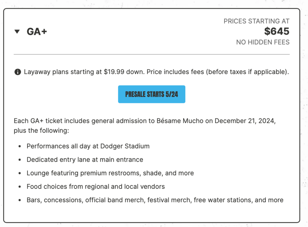 BESAME MUCHO EN LOS ÁNGELES DODGER STADIUM 2024