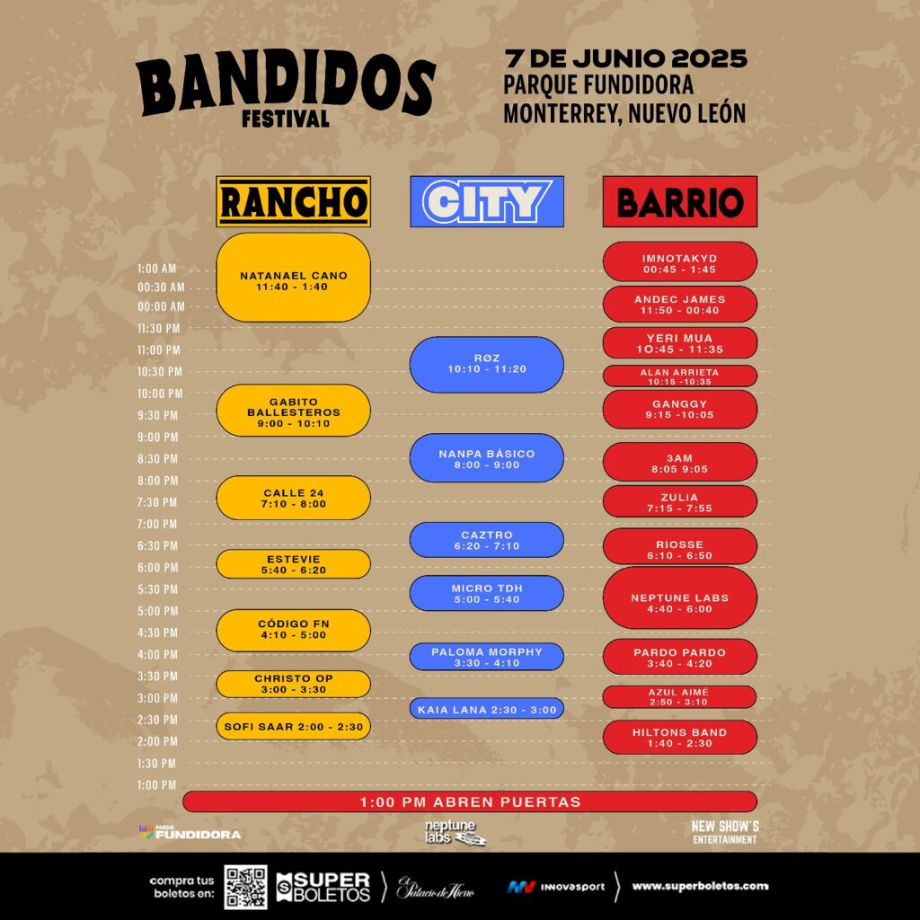 HORARIOS BANDIDOS FESTIVAL 2025