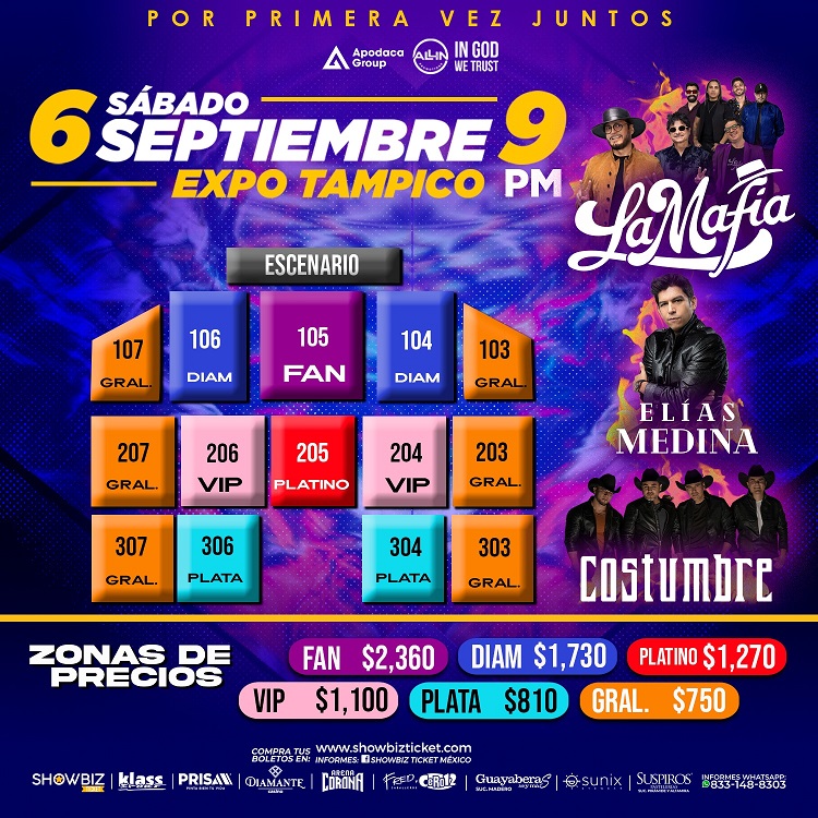 LA MAFIA ELÍAS MEDINA Y COSTUMBRE EN EXPO TAMPICO 2025 precios